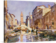  This exquisite print invites you into the serene beauty of Venice, captured in a watercolor painting. The artwork showcases a picturesque scene of the iconic canals, adorned by historic architecture and gracefully arched bridges. Boats gently float on the tranquil waters, reflecting the warm hues of the buildings, while pedestrians add a touch of lively energy to the scene.