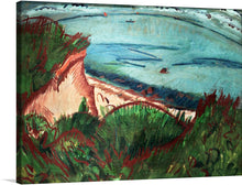  The painting depicts the breathtaking beauty of the Baltic island of Fehmarn, where Kirchner spent his summers in the years leading up to World War I. The painting 's vibrant colors and bold brushstrokes capture the essence of the island's rugged coastline, with it's cliffs beaches, and large boulders. 