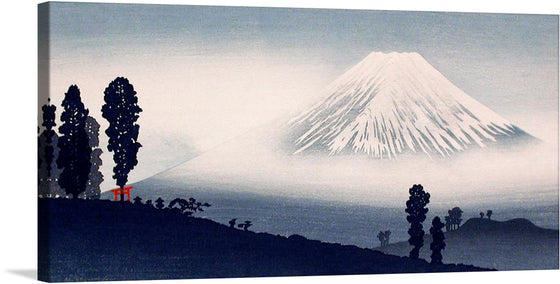 “Mount Fuji” is a captivating artwork that transports viewers to the serene landscapes of Japan. The iconic snow-capped peak of Mount Fuji, rendered with exquisite detail, rises majestically against a tranquil sky. In the foreground, silhouetted trees and a traditional Torii gate invite observers into a world where nature and culture harmonize. 