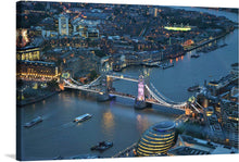  This captivating print brings the iconic London Bridge to life, illuminated against the backdrop of a dusky cityscape. The twinkling lights of the city and the bridge reflect beautifully on the Thames. The artwork encapsulates the essence of modernity meeting history, making it a perfect piece for those who appreciate urban aesthetics infused with a touch of classical elegance. 