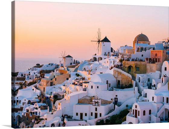 Immerse yourself in the enchanting allure of Santorini with this exquisite print capturing the iconic view of Oia’s traditional cave houses. Each structure, painted in pristine white, stands as a testament to Grecian architectural elegance, offering a visual symphony of form and function. 