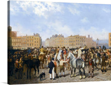  “Old Smithfield Market” is a captivating print that transports you to a bustling scene from a bygone era. The artwork captures the lively energy of a market day, with people and horses mingling amidst the architectural grace of the surrounding buildings. Every detail, from the animated crowd to the elegant horses, is rendered with exquisite precision, bringing the scene to life.