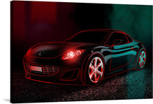  Dive into the enigmatic allure of this exclusive artwork, capturing a sleek car illuminated by an ethereal glow of red and green lights. Every curve, every line, and every detail is accentuated, offering a mesmerizing visual experience. This print promises not just a piece of art but a journey into a world where luxury and mystery intertwine.