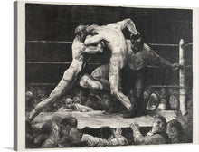  “A Stag at Sharkey’s”; George Wesley Bellows is a raw and visceral portrayal of the boxing world in early 20th-century New York City. In this oil painting, Bellows thrusts us into the heart of Sharkey’s Athletic Club—a gritty, smoke-filled haven where fighters clash and sweat. The two boxers, their sinewy bodies locked in combat, exude primal energy. Bellows masterfully captures the tension, the sweat-slicked skin, and the primal dance of violence.
