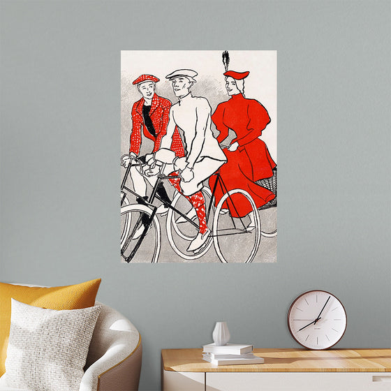 "Women riding bicycles on a road, remixed from artworks", Edward Penfield