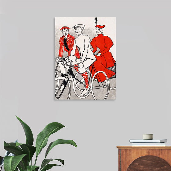 "Women riding bicycles on a road, remixed from artworks", Edward Penfield