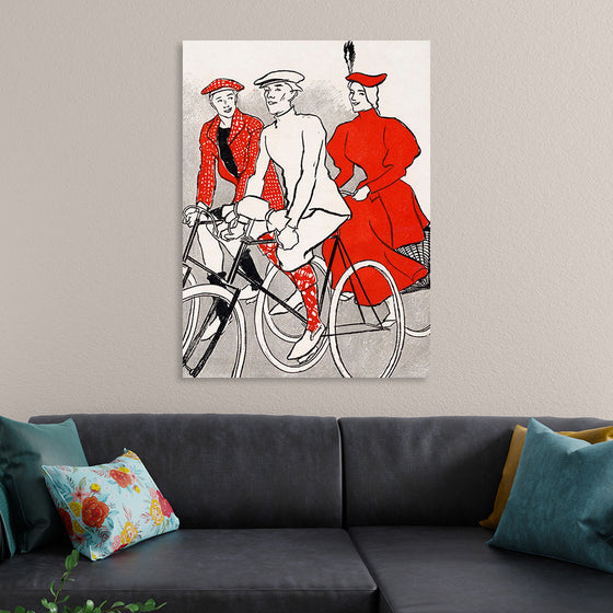 "Women riding bicycles on a road, remixed from artworks", Edward Penfield