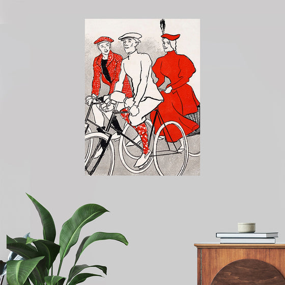 "Women riding bicycles on a road, remixed from artworks", Edward Penfield