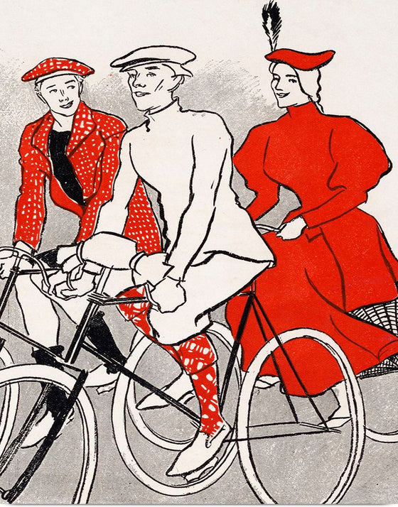 "Women riding bicycles on a road, remixed from artworks", Edward Penfield