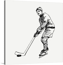  Adorn your walls with the dynamic energy of this captivating art print. It encapsulates the thrilling world of ice hockey, showcasing an athlete skillfully maneuvering the puck. The meticulous strokes convey motion and intensity, bringing the spirit of the sport to life. 