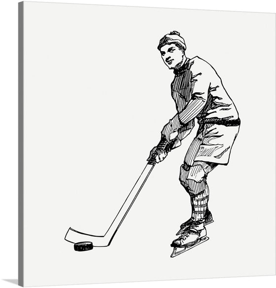 Adorn your walls with the dynamic energy of this captivating art print. It encapsulates the thrilling world of ice hockey, showcasing an athlete skillfully maneuvering the puck. The meticulous strokes convey motion and intensity, bringing the spirit of the sport to life. 