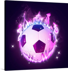  This electrifying artwork captures the passion and excitement of football in a truly unique way. The soccer ball is engulfed in vibrant flames, creating a sense of dynamism and energy. The dark background sets off the flames beautifully, and the overall effect is both striking and mesmerizing.