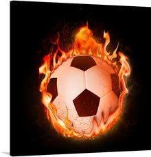  This electrifying artwork captures the passion and excitement of football in a truly unique way. The soccer ball is engulfed in vibrant flames, creating a sense of dynamism and energy. The dark background sets off the flames beautifully, and the overall effect is both striking and mesmerizing.