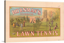  This vintage artwork, rich in color and detail, captures a serene afternoon of lawn tennis played amidst the lush greenery and grandeur of an elegant estate. The players, adorned in classic attire, bring to life the grace and leisure of a bygone era.