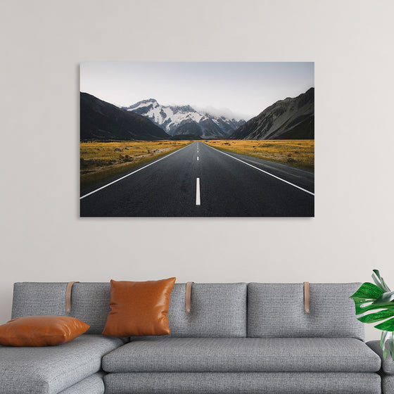 "Beautiful View of a Road Leading to Mount Cook, New Zealand"