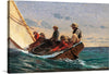 "The Flirt" (1874) by Winslow Homer. Original from The National Gallery of Art. This an oil-on-wood painting.&nbsp;  "The Flirt" is a painting of people on board a boat sailing&nbsp;across the&nbsp;ocean. The water looks calm in the&nbsp;background of the painting; however, the boat looks like it is tipping towards the wave in the foreground of the painting.