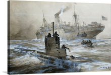  Sinking of the Linda Blanche out of Liverpool (German: Kaperung und Versenkung des englischen Handelsdampfer Linda Blanche):[1] a German depiction of the attack of a U-boat on the Linda Blanche during WWI, showing the disembarkation of passengers from the stricken vessel - a procedure not always done in practice. 