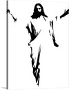 “Jesus” is a mesmerizing piece of art that captures the essence of spiritual enlightenment and divine presence. The artwork features a black-and-white silhouette of Jesus Christ with his arms outstretched, rendered in bold black strokes against a white background, creating a striking contrast.