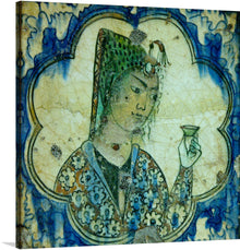  “Tile Girl” is an enigmatic masterpiece that beckons viewers into a world of intrigue and antiquity. Within this captivating print, a figure adorned in intricate attire cradles a chalice, her expression one of serene contemplation. The crackled texture and subdued yet vibrant hues evoke the passage of time, as if whispering secrets from centuries past. 