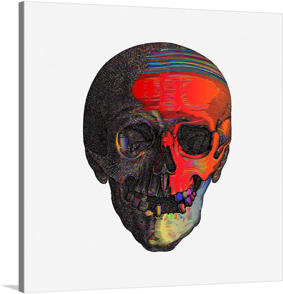 “Colorful skull” is a striking and unique piece of art that would make a great addition to any collection. The print features a skull with a gradient of colors, from red to orange to yellow, with intricate patterns and lines.