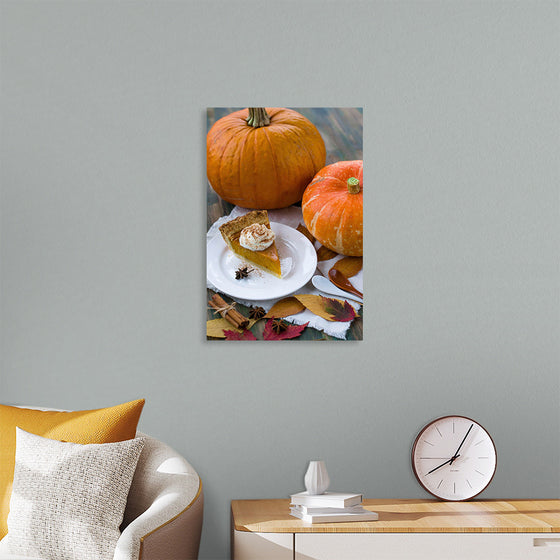 "Pumpkin Pie Slice on White Plate"