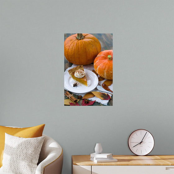 "Pumpkin Pie Slice on White Plate"