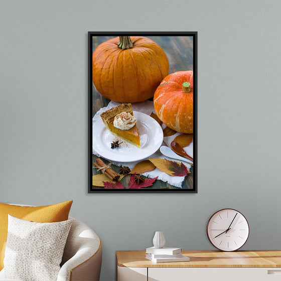 "Pumpkin Pie Slice on White Plate"