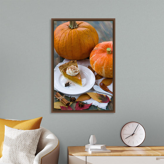 "Pumpkin Pie Slice on White Plate"