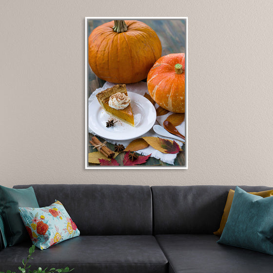 "Pumpkin Pie Slice on White Plate"