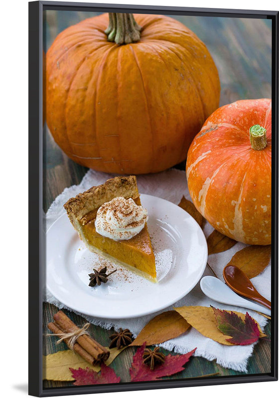 "Pumpkin Pie Slice on White Plate"