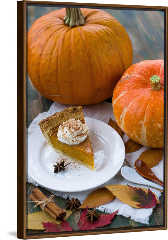 "Pumpkin Pie Slice on White Plate"