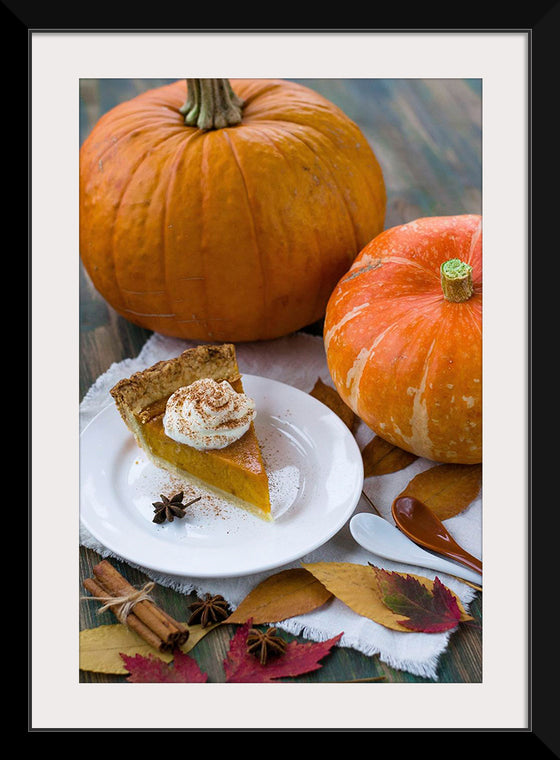 "Pumpkin Pie Slice on White Plate"