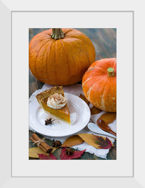 "Pumpkin Pie Slice on White Plate"