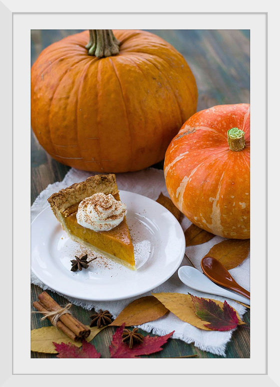 "Pumpkin Pie Slice on White Plate"