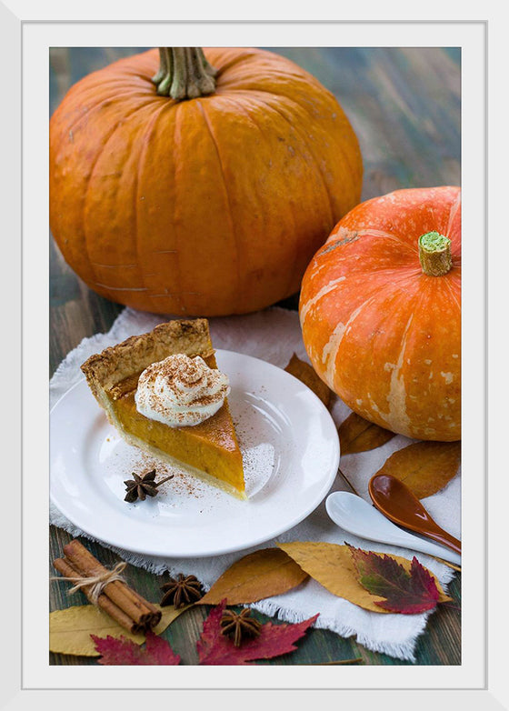 "Pumpkin Pie Slice on White Plate"