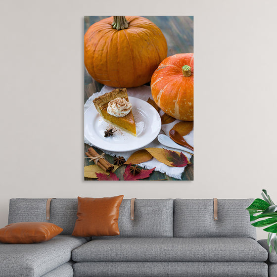 "Pumpkin Pie Slice on White Plate"