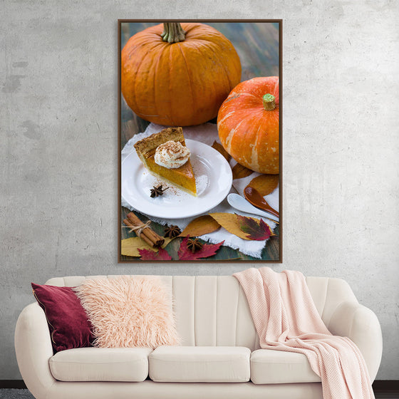 "Pumpkin Pie Slice on White Plate"