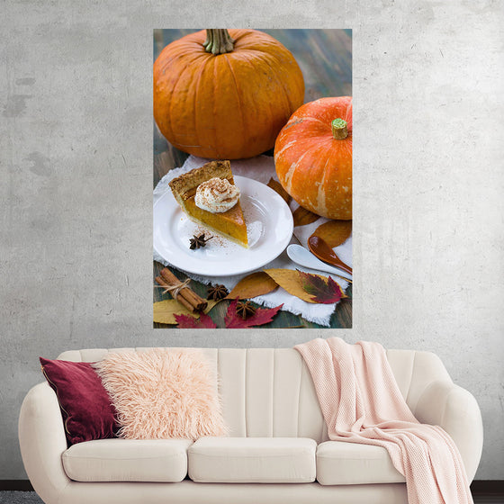 "Pumpkin Pie Slice on White Plate"