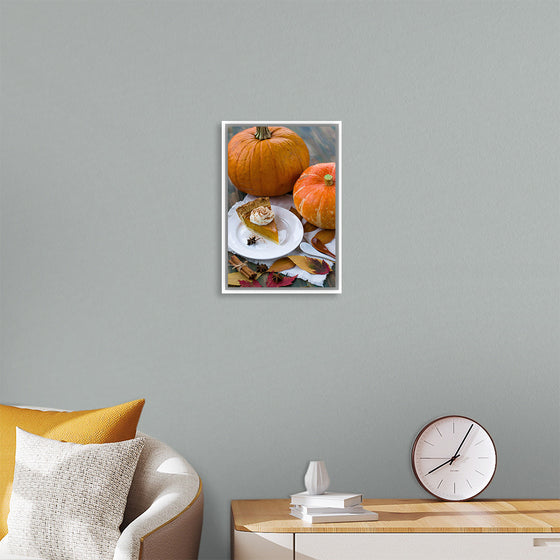 "Pumpkin Pie Slice on White Plate"