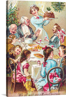  “We All Wish You a Merry Christmas” is a heartwarming tableau that invites you into the heart of a festive gathering. In this meticulously crafted artwork, a family comes together around a laden table, their faces obscured for privacy. The vibrant colors and intricate details—from the golden pies to the crimson fruits—imbue the scene with warmth and tradition. 