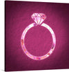 “Pink Sequin Diamond Ring”. This artwork is a stunning portrayal of luxury and elegance. The ring’s band is illustrated with pink sequins that vary in shade and size to create depth and texture. A geometrically stylized diamond sits atop the band, rendered in white lines filled with different shades of pink. 