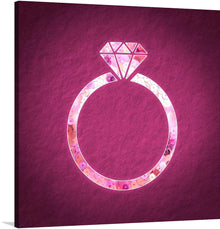  “Pink Sequin Diamond Ring”. This artwork is a stunning portrayal of luxury and elegance. The ring’s band is illustrated with pink sequins that vary in shade and size to create depth and texture. A geometrically stylized diamond sits atop the band, rendered in white lines filled with different shades of pink. 