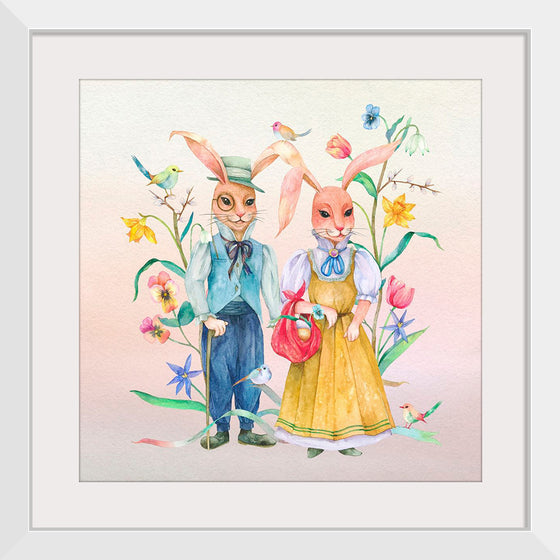 "Lovely Easter bunny couple with flowers"