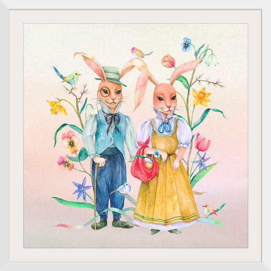 "Lovely Easter bunny couple with flowers"