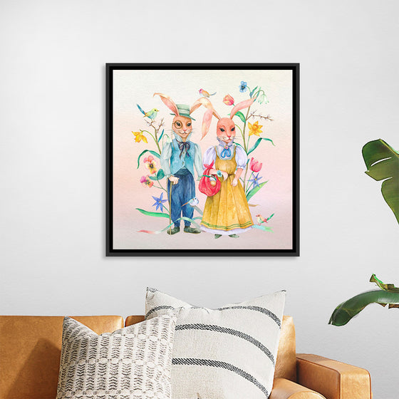 "Lovely Easter bunny couple with flowers"