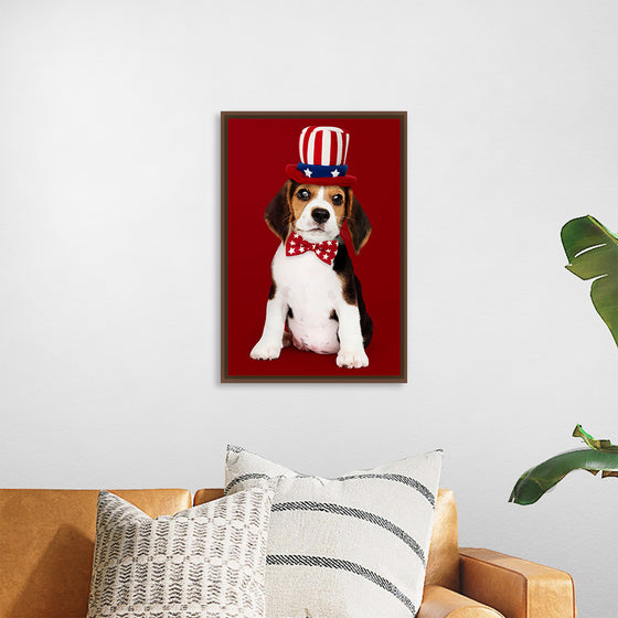 "Cute Beagle Puppy in Uncle Sam Hat and Bow Tie"