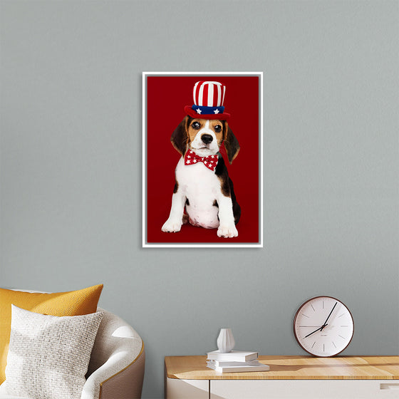 "Cute Beagle Puppy in Uncle Sam Hat and Bow Tie"