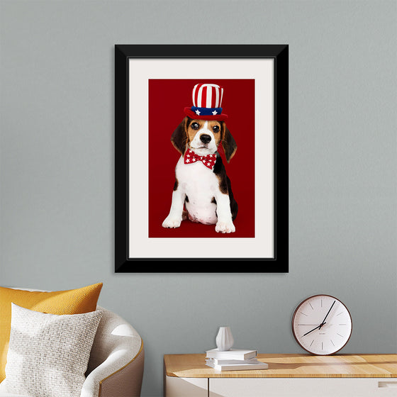 "Cute Beagle Puppy in Uncle Sam Hat and Bow Tie"