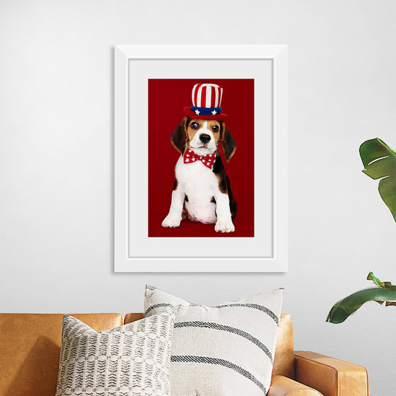 "Cute Beagle Puppy in Uncle Sam Hat and Bow Tie"