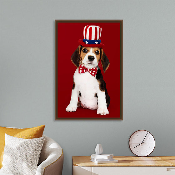 "Cute Beagle Puppy in Uncle Sam Hat and Bow Tie"